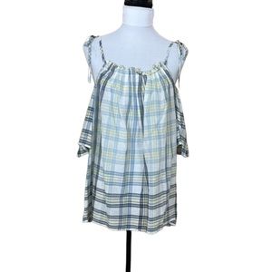 NWT Sophie Max Studio “Monique” Cold Shoulder Tie Plaid Top